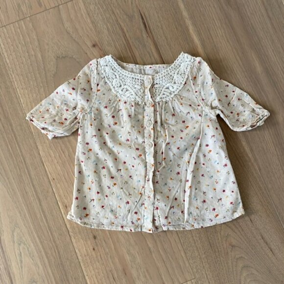 OshKosh Kids Girls Floral Three Quarter Sleeve Peasant Shirt with Lace Size 18M - Picture 2 of 7